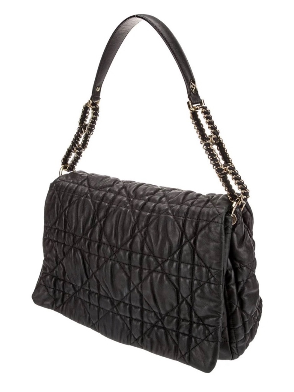 christian dior quilted cannage black leather with gold hardware vintage